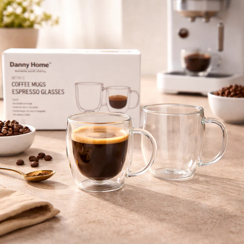 Set 2 tazas de vidrio doble pared 80 ml