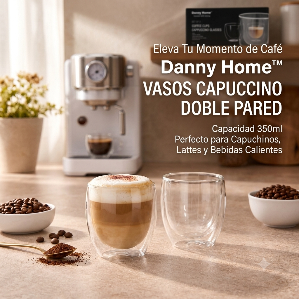 Set de 2 tazas de vidrio doble pared cappuccino 200 ml