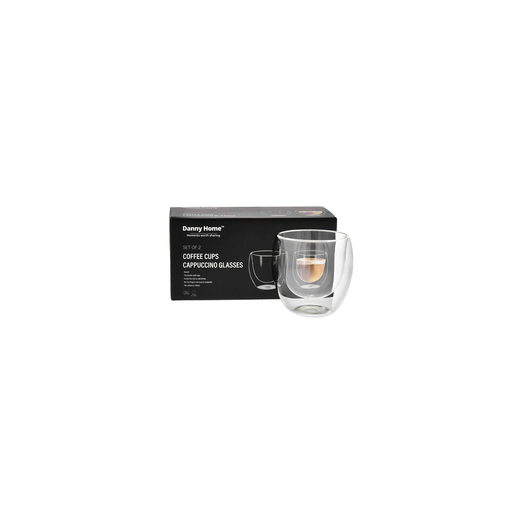 Set de 2 tazas de vidrio doble pared cappuccino 200 ml